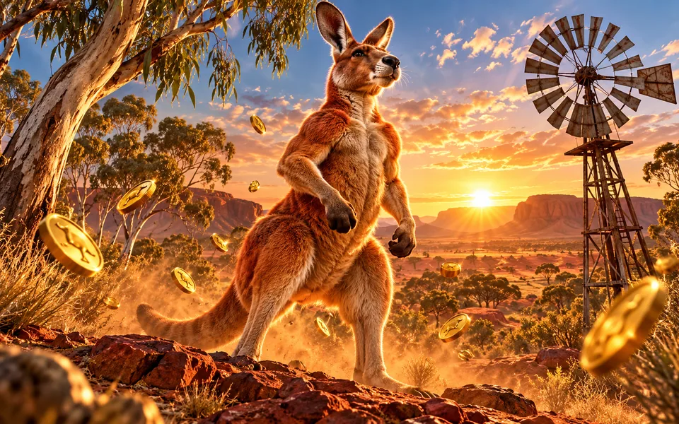 Concept art of a red kangaroo in the Australian outback